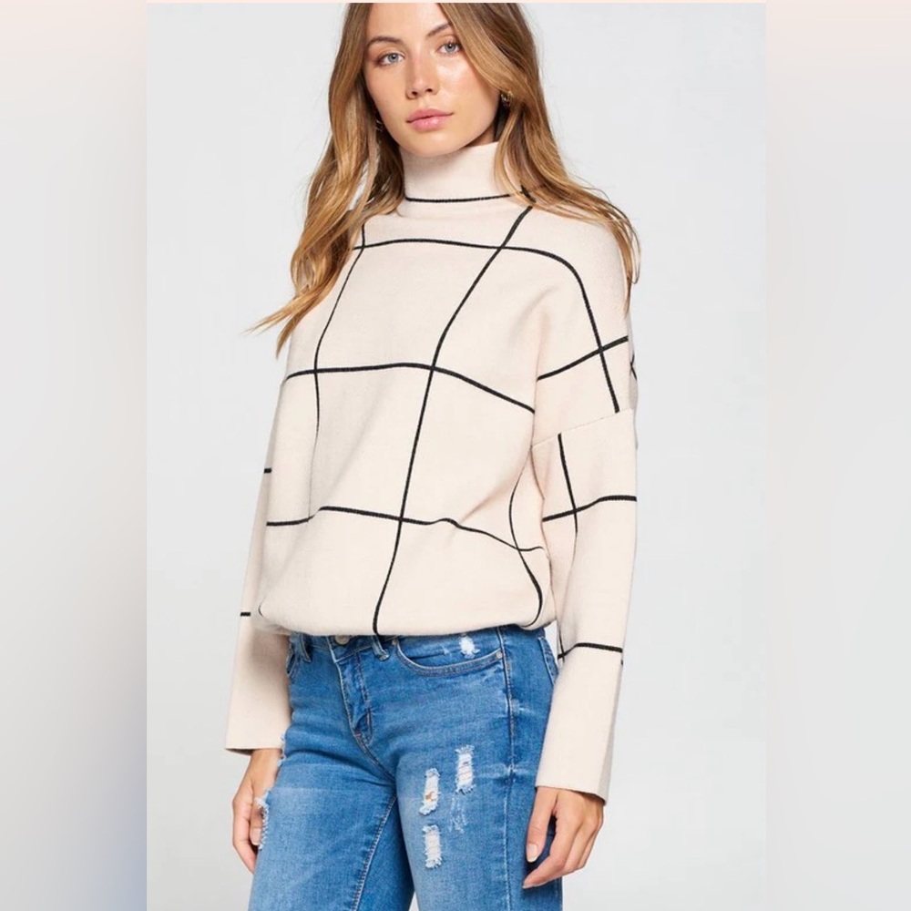 Davi & Dani Women's Cream Grid Sweater